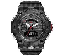 SMAEL Montre de sport numérique pour homme - Style militaire - Étanche - Chronographe - Grande taille - Avec alarme, date, multifonctions, LED, chronomètre, noir, Militaire
