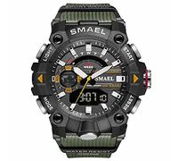 SMAEL Montre de sport numérique pour homme - Style militaire - Étanche - Chronographe - Grande taille - Avec alarme, date, multifonctions, LED, chronomètre, vert militaire, Militaire