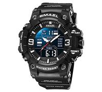 SMAEL Montre militaire pour homme - Étanche - Affichage LED - Date - Alarme - Numérique - Analogique - Pour homme, noir, Large Face
