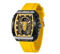 SMAEL Montre pour homme unique Spider Tonneau avec affichage numérique analogique double temps compte à rebours chronomètre design punk cool étanche 5 ATM 8116 jaune Relojes para Hombres