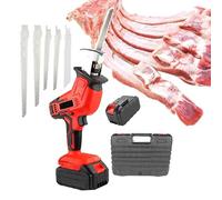 SMAFOSEEDDING Scie Électrique à Viande et à Os, Professionnelle, Sans Fil, 1 * 3000 Mah Batteries + 4 * Lames Rectangulaires en Acier Rapide, Coupe Rapide de la Viande, du Bois, du PVC, Éclairage LED