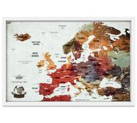 SMAGOS Poussoir carte Europe multicolore - 40 x 50 cm - Cadre blanc - 50 broches incluses