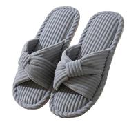 SMajong Chaussons Femme Pantoufles en Mousse à Mémoire Chausson Velours Côtelé Semelle Antidérapante Confort Tendance Bout Ouvert Accueil Chaussures Gris43/44（Taille de la semelle44/45）
