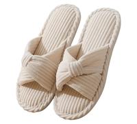SMajong Chaussons Femme Pantoufles en Mousse à Mémoire Chausson Velours Côtelé Semelle Antidérapante Confort Tendance Bout Ouvert Accueil Chaussures Blanc37/38（Taille de la semelle38/39）