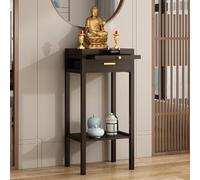 Small Altar Table with Drawer and Shelf, Open Design Altar Cabinet, Retro Temple Table for Buddha Statues, for Placement Candles,Incense Burners,offerings(Walnut,30CM/11.8IN)
