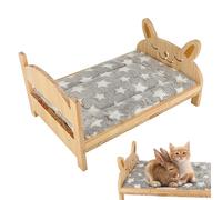 Small Animal Bed - 36x26.5cm Cartoon Habitat, Wooden Frame Soft Plush Mat, Detachable House with Adjustable Liners | Indoor Pet Home for Bunny Kitten Hamster Hedgehog Glider Squirrel Chinchilla A