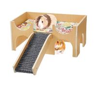 Small Animal House - Cage en bois pour animaux de compagnie - Cage portable pour hamster - 2 étages avec marches intégrées - Structure amusante - Jeu de mouvement pour hérisson - Petits animaux