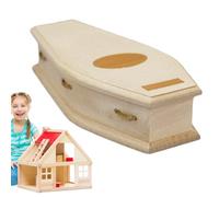 Small Coffin, Unfinished Wood Model, Doll House Decoration Furniture, Halloween Display, Decorative Craft Accent for Bookshelf Cabinet Tabletop Scenes, Natural Wood, 17.5x7.8x3.7cm