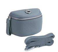 Small Cowhide Coin Purse, Cute Mini Neck Coin Pouch, Portable Pouch Change Wallet Organizers for Cash, Credit Cards, Headphones, Lipstick (Linen Blue)