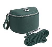 Small Cowhide Coin Purse, Cute Mini Neck Coin Pouch, Portable Pouch Change Wallet Organizers for Cash, Credit Cards, Headphones, Lipstick (Dark Green)