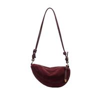 Small Crossbody Bag Women Suede Dumpling Handbags Shoulder Hobo Purse Fashion Crescent Shoulder Suede Fall Purse Adjustable Strap for Work Travel (Wine Red)