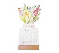 Small Desk Calendar 2026, Planificateur décoratif pour bureau, Bloomy Flower Mini Bureau Calendar With Wooden Base, School Dormitory Classroom Studio