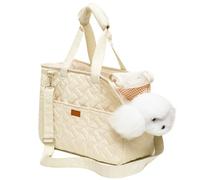 Small Dog Carrier 16x7x12in avec Poches POCHETS Portable Back Cat Bag Porteur Cordon de sécurité pour Chat et Petit Chien, Chiots (Blanc crémeux), Pet