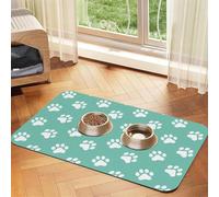 Small Dog Paw Prints on Blue,Waterproof Pet Feeding Mat,PU Leather Placemats for Cat Dog Water Bowl,Food Mats,40x60cm
