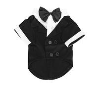 Small Dog Suit with Bow Tie Collar Shirt, Stylish Pet Wedding Outfit, Retro Cotton Dog Clothes for Special Occasions, Lightweight Breathable Fit for Tiny Breeds Like Chihuahua and (S)