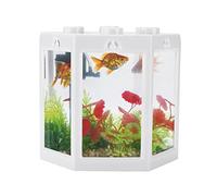 Small Fish Tank, 12x10.5x11cm/4.7x4.1x4.3in Hex Shape Mini Betta Aquarium Starter Kit Superimposable Portable Desktop Fish Bowl for Room Office Decor (Blanche)