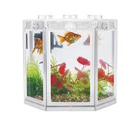 Small Fish Tank, 12x10.5x11cm/4.7x4.1x4.3in Hex Shape Mini Betta Aquarium Starter Kit Superimposable Portable Desktop Fish Bowl for Room Office Decor (Transparente)
