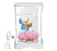 Small Fish Tank, Small Aquariums Fish Tanks with LED Lighting 6.97x4.65x4.65 inches, Clear Desktop Decorations, Water Landscaping with Feeding Hole for Home Offices