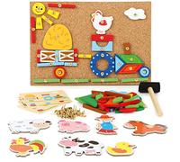 Small Foot 10228 Jeu de clous « Ferme » en bois, planche de liège avec motifs de ferme pour créer des images, à partir de 6 ans