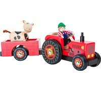small foot 10316 Tracteur avec remorque « Ferme » en bois, avec poupées pliables fermier et vache, pneus en caoutchouc, à partir de 3 ans