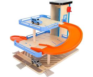 Small Foot 10343 Parking Business Class en bois, compatible avec les voies ferrées commerciales, à partir de 3 ans