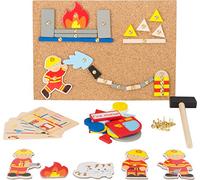 small foot 10581 Jeu de marteau "Pompiers" en bois, tableau de liège avec motifs de pompiers pour marteler, à partir de 6 ans