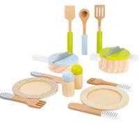 Small Foot Design Service de table et lot de casseroles en bois pour cuisine de jeu 15 pièces 11098