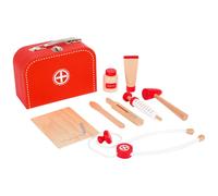 Small Foot 11183 Mallette de médecin, set de jeu, rouge/blanc/naturel, 10 pièces (1 set)