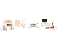 Small Foot 11414 Set Complet de Meubles de Maison de Poupée, en Bois, Salle de Séjour, Cuisine, Chambre et Salle de Bains, À partir de 3 Ans