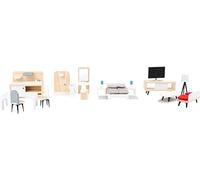 Small Foot 11414 Set Complet de Meubles de Maison de Poupée, en Bois, Salle de Séjour, Cuisine, Chambre et Salle de Bains, À partir de 3 Ans