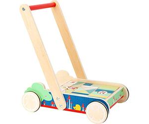 Small Foot 11435 Chariot de Marche Blocs de Construction Move It !, en Bois, avec 27 Blocs de Construction Imprimés, pour Les Premiers Pas