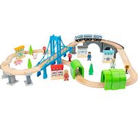 Small Foot 11492 Pont Ferroviaire en Bois, avec Pont Suspendu et Tunnels, Univers de Jeu sur Deux Niveaux