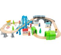 Small Foot 11492 Pont Ferroviaire en Bois, avec Pont Suspendu et Tunnels, Univers de Jeu sur Deux Niveaux
