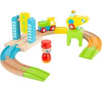 Small Foot Design Set de chemin de fer en bois 11493 – locomotive et hélicoptère, dès 1 an