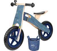 Small foot 11614 Draisienne Avion Bleu en Bois, au Design Moderne, avec siège réglable et pneus caoutchoutés