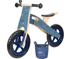 Small foot 11614 Draisienne Avion Bleu en Bois, au Design Moderne, avec siège réglable et pneus caoutchoutés