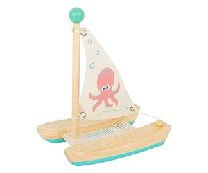 Small Foot 11656 Jouet Aquatique Catamaran Pieuvre en Bois, Jouet de Bain pour l'eau, pour Enfants à partir de 24 Mois