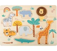 Small Foot 11701 Puzzle à assembler Safari en bois, sept pièces de puzzle colorées