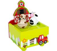 Small Foot 11715 boîte à Musique Ferme, en Bois avec des Motifs animaliers Joyeux, à partir de 3 Ans, Marron/Blanc