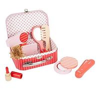 Small Foot 11776 Coffret de Maquillage et de Coiffure Retro, en Bois, vaste Jeu de beauté, à partir de Trois Ans Toys, Rose Corail Rouge