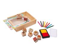 Small Foot 1478 Tampon 'animaux de la ferme' en bois, avec accessoires, dans une boîte en bois pratique, multicolore (1 set)