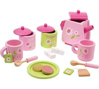 Small Foot 2849 service à thé pour enfants "Fleuri" en bois, accessoires pour la cuisine des enfants, 17 pcs. à partir de 3 ans
