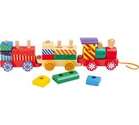 Small Foot – Train en bois 3498 – Multicolore, 13 cubes de construction, locomotive avec deux wagons