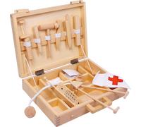 Small Foot 4602 Mallette de médecin en bois, avec motif et remplissage, naturel/blanc/rouge (1 kit)