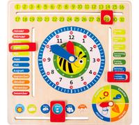small foot 4765 wooden learning clock "busy bee", learning board for date, time