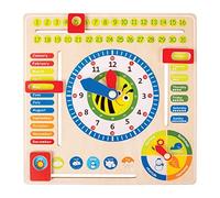 small foot 4768 Tableau éducatif Date Heure Saisons en anglais, en bois, avec aiguilles et boîtes, à partir de 3 ans