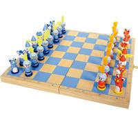 Small foot 6084 Jeu d'échecs "Chevaliers" en bois, jeu de voyage avec 32 pièces chevaleresques en bois, à partir de 6 ans, Rouge, Bleu, Brun