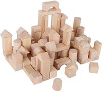 Small foot 7073 Blocs de construction en bois naturel, Blocs de differentes formes, dans un sac en lin pour le stockage, à partir de 3 ans