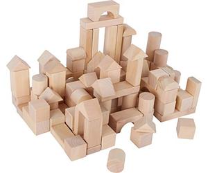 Small foot 7073 Blocs de construction en bois naturel, Blocs de differentes formes, dans un sac en lin pour le stockage, à partir de 3 ans