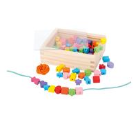 Small Foot Design Perles à enfiler en bois 100% FSC® formes & couleurs, rubans inclus – dès 3 ans